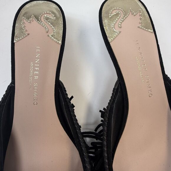 Antonio Melani x Jennifer Sumko Mimi Kid Suede Fringe Black Mule Sz 8.5 (fits 8) - Picture 3 of 10